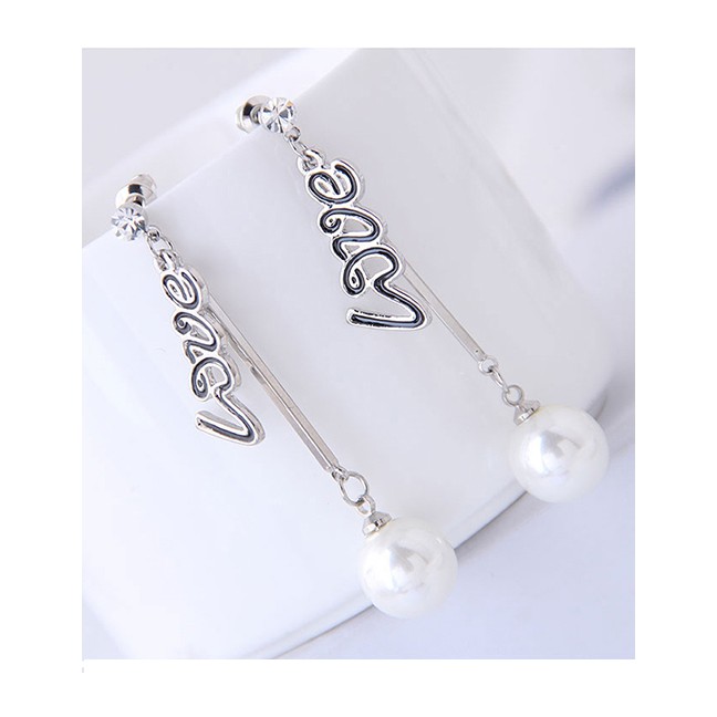 LRC Anting Tusuk Fashion Gold Love Pearl Earrings A57433