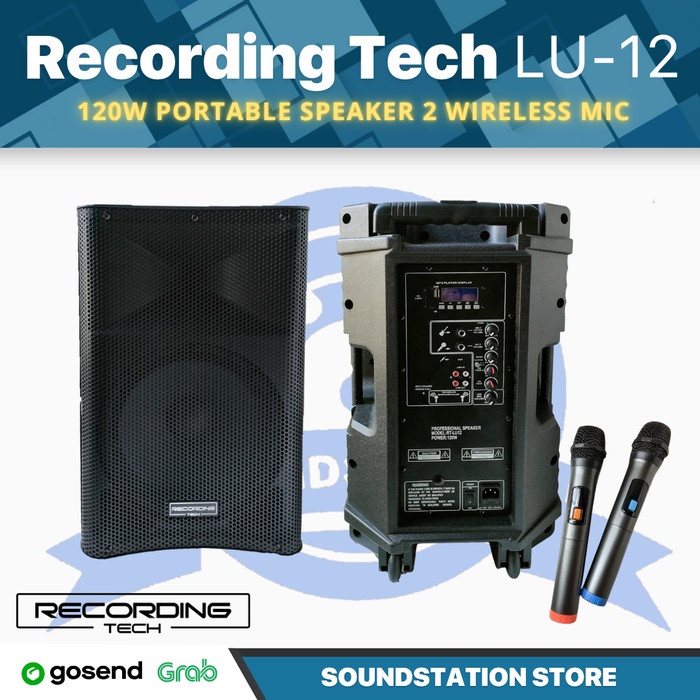 RECORDING TECH RT-LU12 120w Portable Speaker 2 Mic Wireless Battery