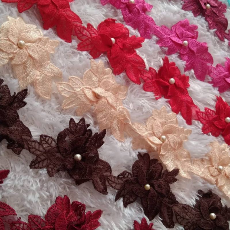 Renda Bordir Bunga Tumpuk warna 1Meter Renda Bunga Tumpuk warna Bordir super murah. bordil aplikasi 