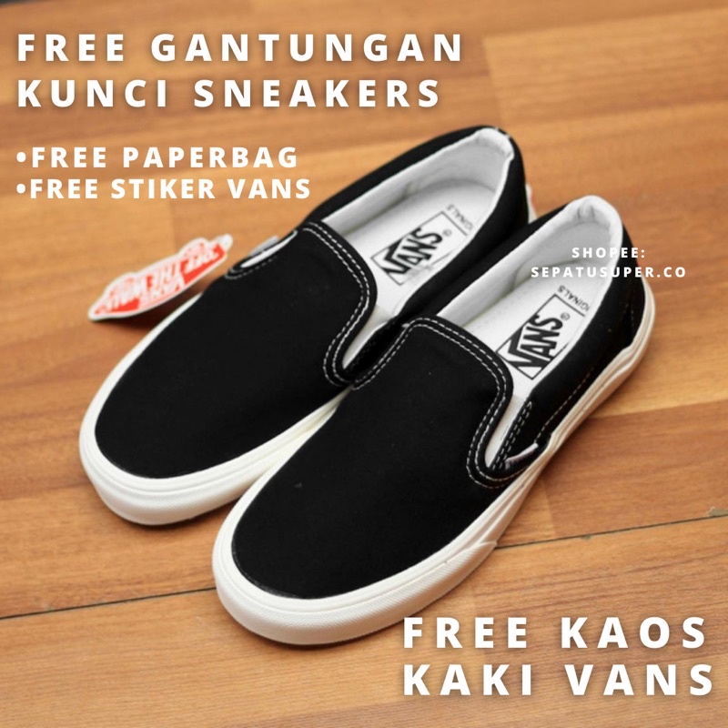 SEPATU VANS SLIP ON OG BLACK WHITE | SEPATU PREMIUM - sobwog