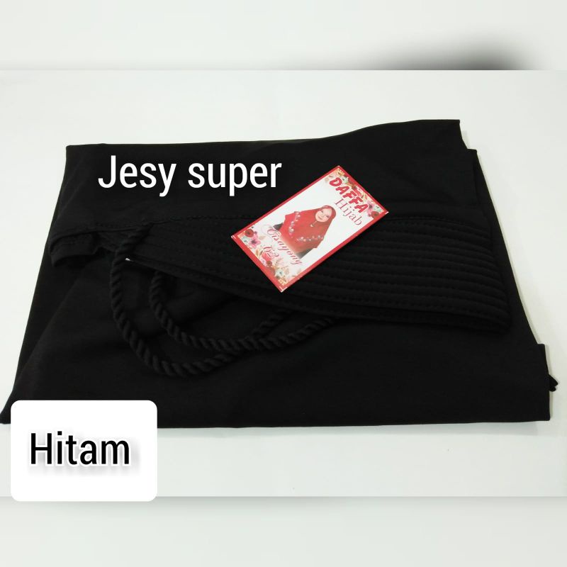 hijab jersey tali tambang/bergo jersey tali kepang/hijab jersey tali kepang/kerudung jersey tambang/hijab tali tambang polos variasi-Hitam jersy super