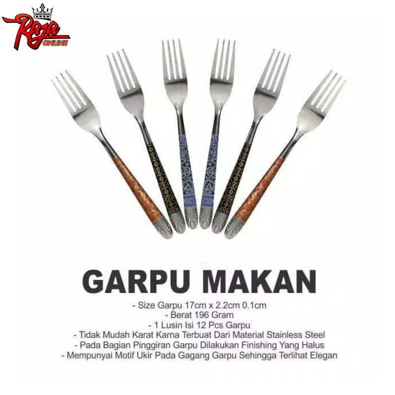 GAR4 - Garpu Batik Lusinan Garpu Makan Stainless