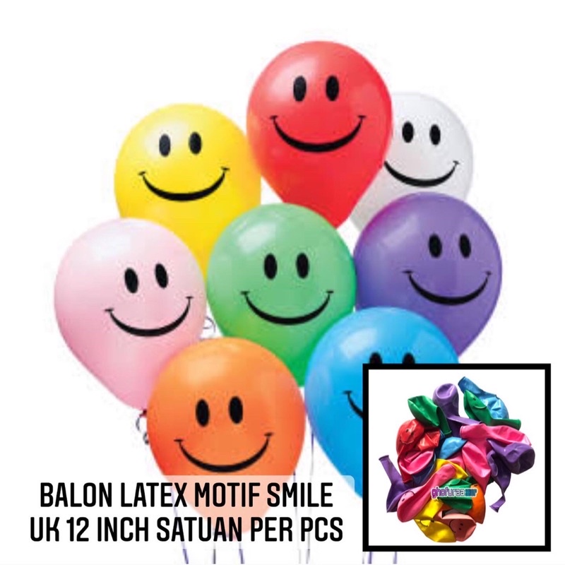 Balon latex motif Smile 12 inch per pcs satuan Balon emote emoticon emoji balon senyum warna warni d