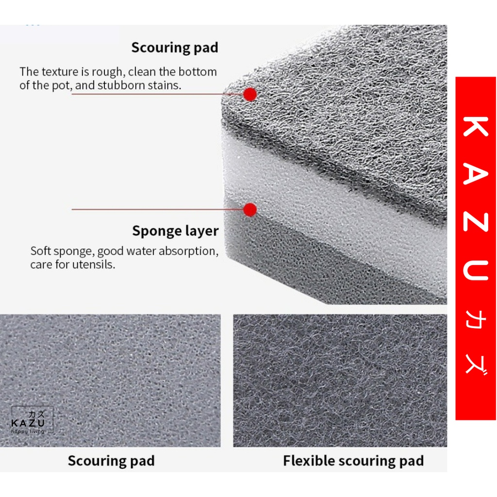KAZU KHL164 Spons Cuci Piring Dua Sisi Double Magic Dishwash Sponge PIRING SPONGE GELAS SENDOK MAKAN