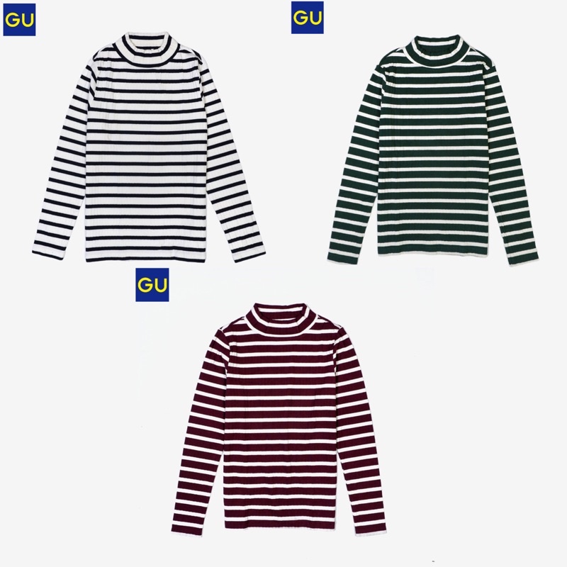 GU UNQL Highneck Ribbon Knitted Stripes