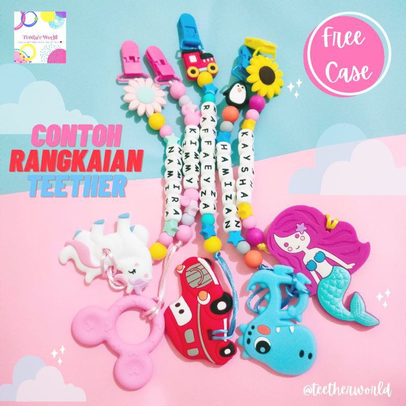 (FREE CASE) Set A Gigitan Bayi + Pacifier Clips / Tali Dot/ Tali Empeng/  Tali Custom Teetherworld-2