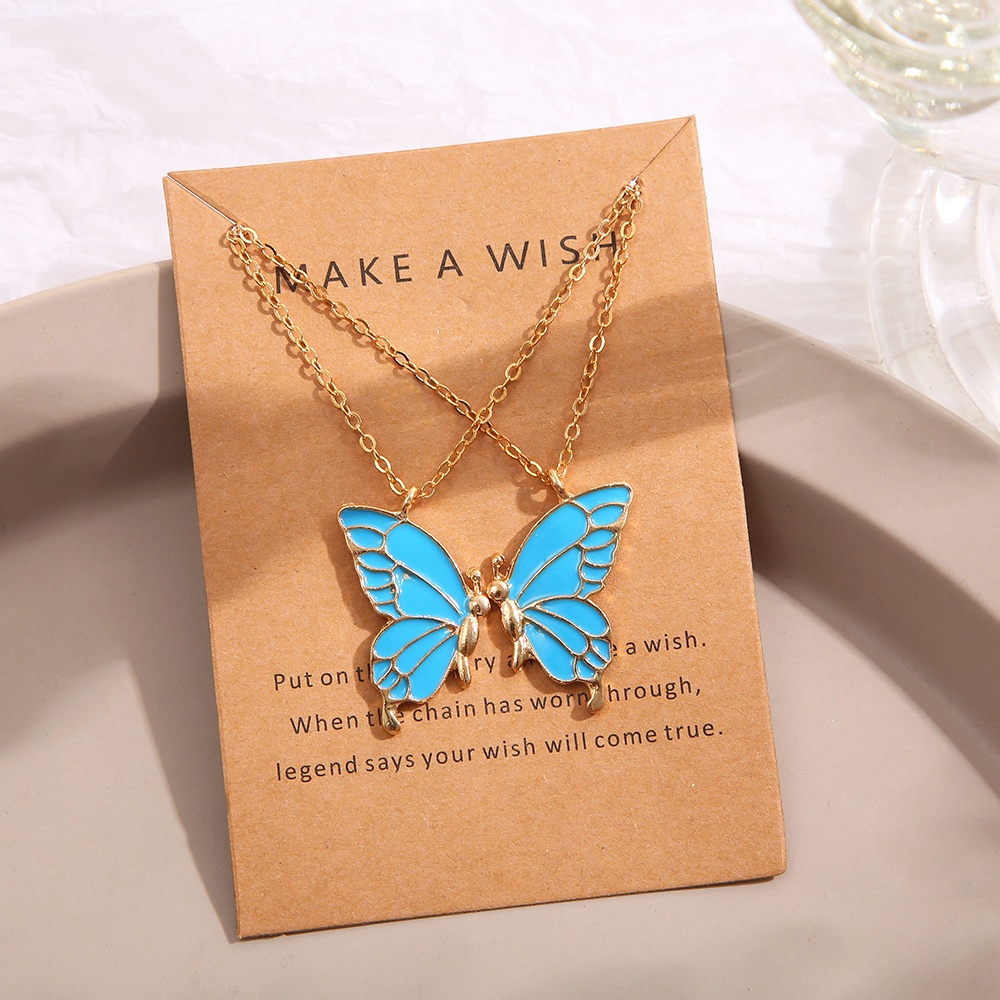 YEEZII 2pcs / set Kalung Rantai Emas Dengan Liontin Butterfly Untuk Wanita