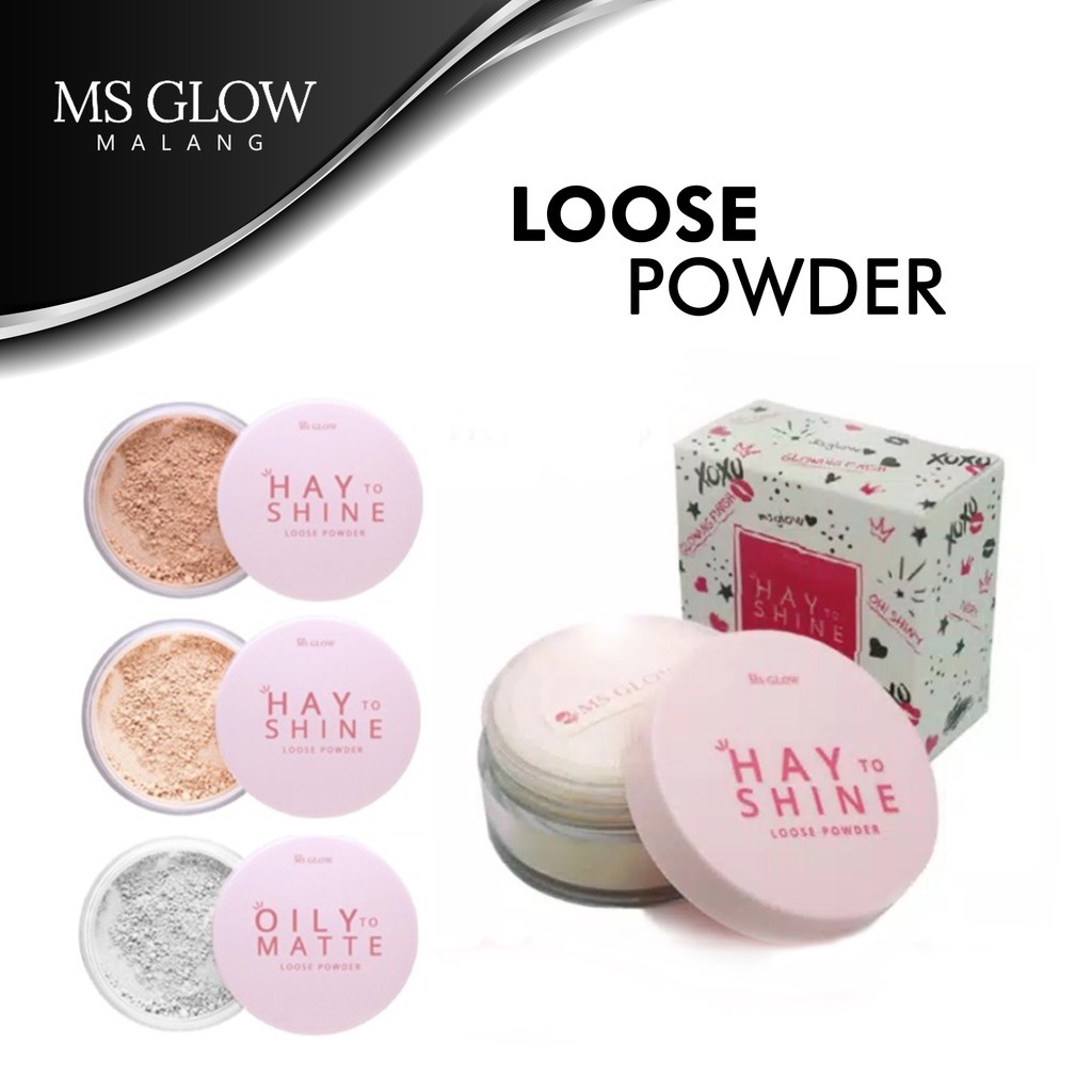 MS Glow Loose Powder / Bedak Tabur MSGlow All Varian Oily to Matte/ Berminyak / Hay to Shine Natural/ Ivory