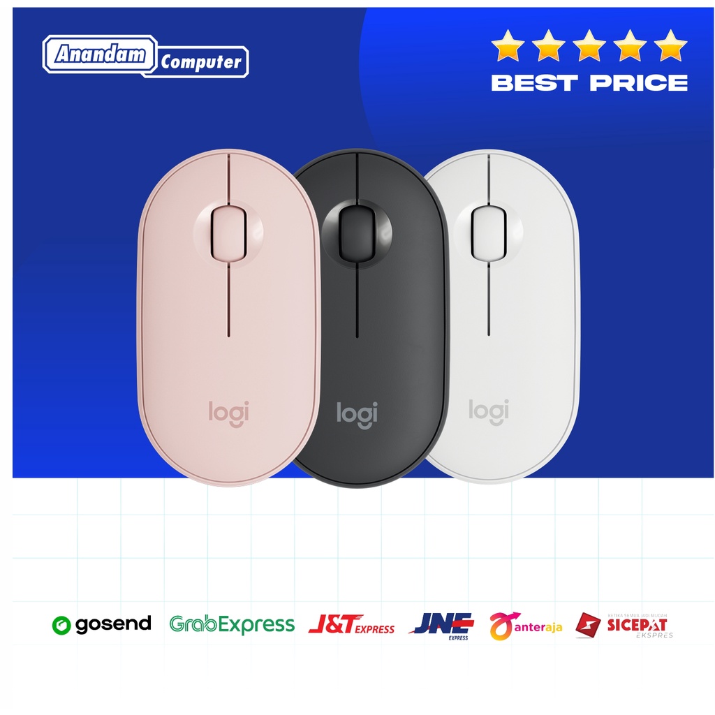 Logitech Pebble M350 Mouse Wireless Bluetooth Slim Silent - Biru Muda