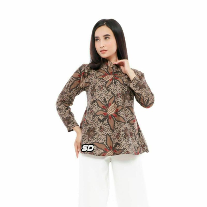 tey-17 Batik wanita ASJ SA HRB026 Kenongo Kemeja Tosca Pendek-SD jagungcoklat