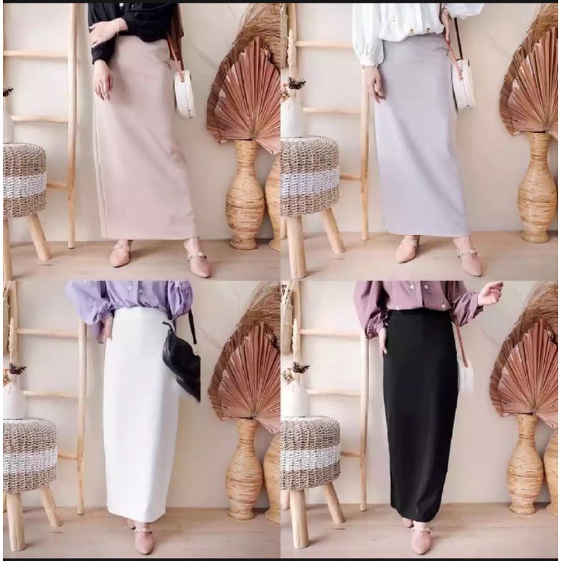 ROK SPAN PANJANG ~ SCUBA WEDGES | Bahan Tebal &amp; Nyaman Highwaist | Warna Varian Cantik Wanita | Ukuran L-XL BB 45-65kg | Bisa COD muslimah, trendy, terbaru, premium !