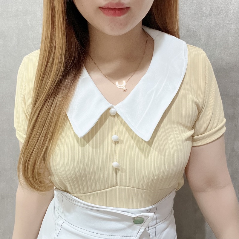 Pearl Knit Collar Blouse | Atasan Wanita Korean Fashion | Maimon Grosir