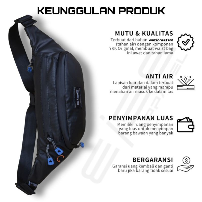 Waistbag waterproof tas pinggang pria tas selempang premium anti air eibe [ RECOYL ]