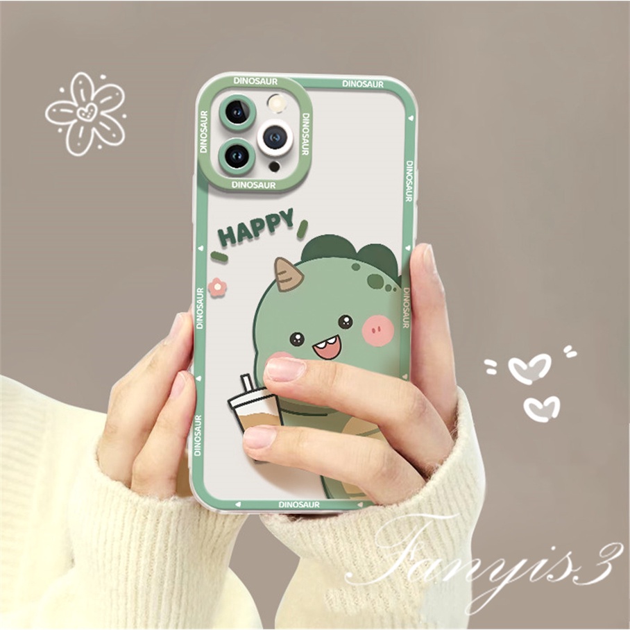 Realme C55 C35 C31 9 Pro+ C25Y C21Y C25 C25s C12 C21 C20 C20A C11 C17 7i C15 8 7 6 5 Pro 8i 5i 5s 6i Narzo 50A 50i Cartoon Little Dinosaur Phone Case Clear TPU Soft Protective Cover