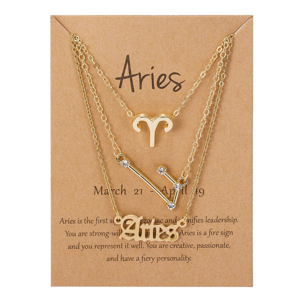 3pcs / Set Kalung Dengan Liontin Bentuk 12 Zodiak Kanker Leo Scorpio Warna Emas Untuk Hadiah