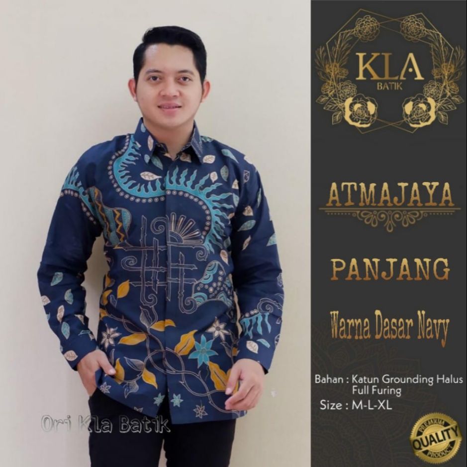 Kemeja Batik Pria Exclusive Warna Navy Batik Lengan Panjang Navy Terbaru ATMAJAYA Batik Lapis Furing