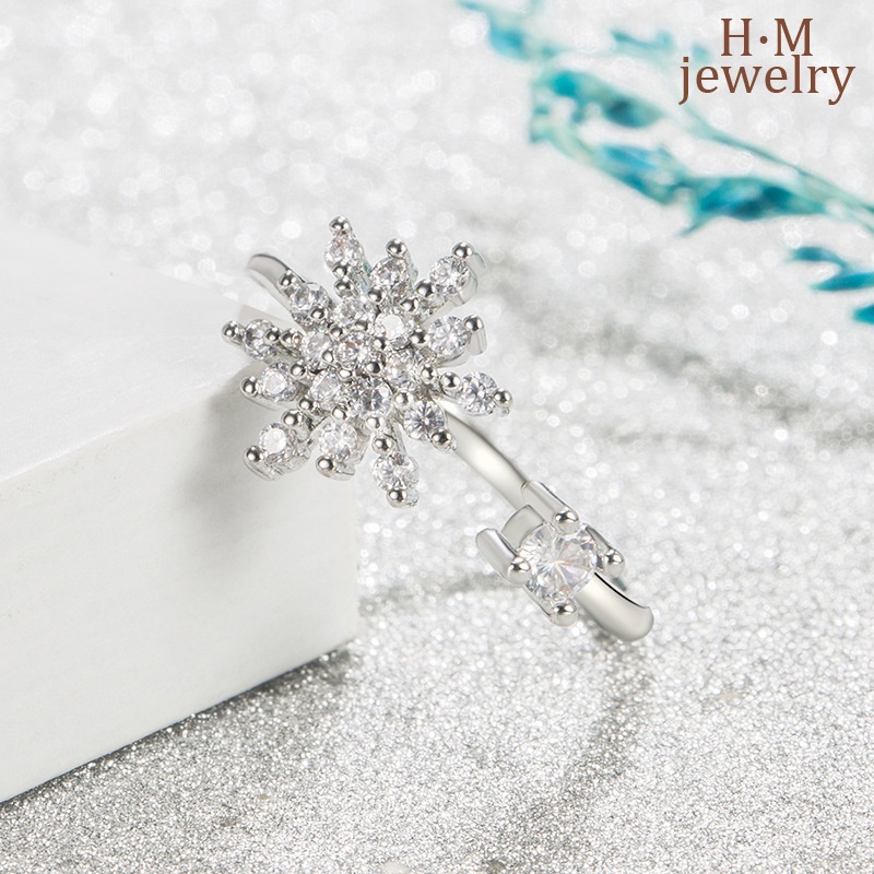 Cincin Desain Snowflake Bahan S925 Silver