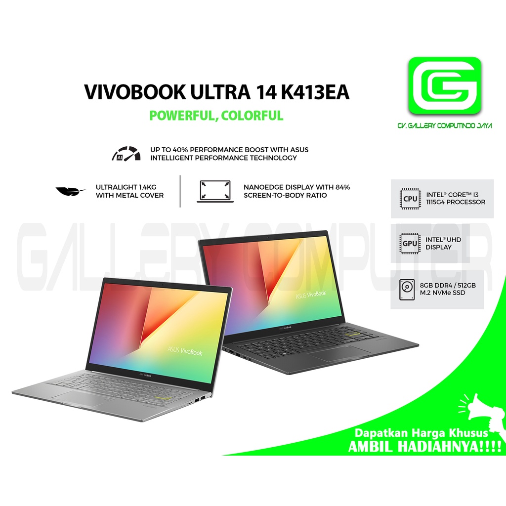 ASUS VivoBook Ultra 14 K413EA/Intel Core i3-1115G4/8GB/512GB SSD/Windows 11 H/Office
