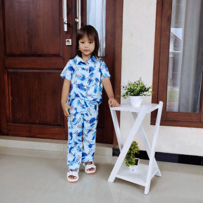 Setelan Anak Rayon || One Set Anak Tiedye Lengan Pendek Perempuan Rayon || Set Piyama anak