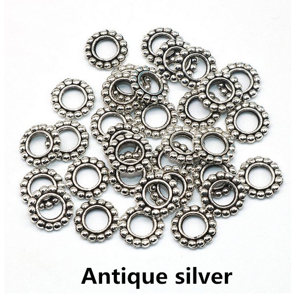 50 Pcs Manik-Manik Roda Warna Silver Dan Emas Ukuran 10mm Untuk Membuat Perhiasan Gelang