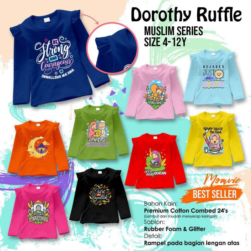 Kaos anak perempuan lengan panjang / kaos Dorothy ruffle