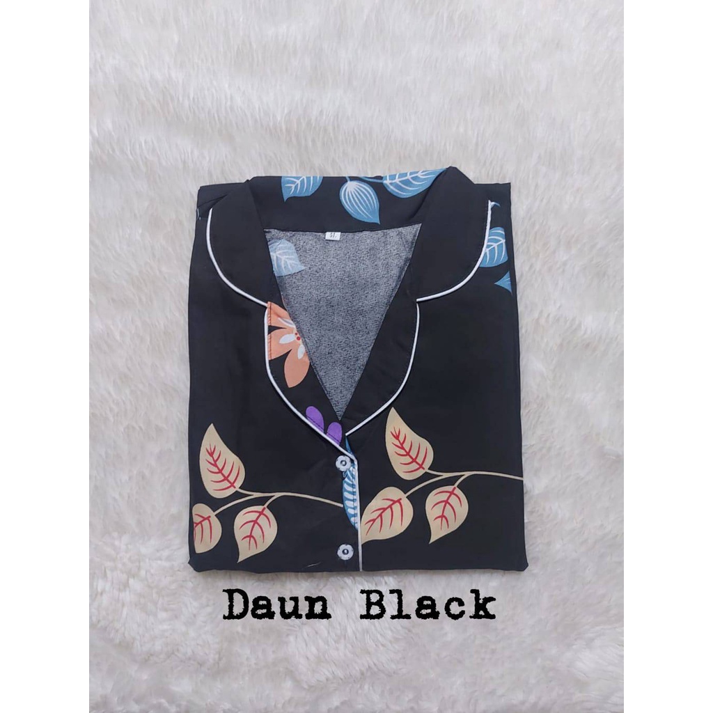 Setelan Piyama Baju Tidur PP High Quality Ld 104 Cm Dewasa-DAUN BLACK