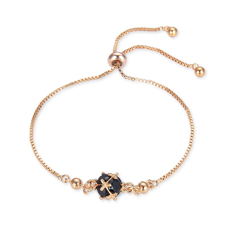 COD Gelang titanium lapis emas bola kristal berlian xuping Perhiasan perak 07b-82b-Hitam