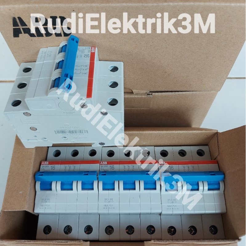 MCB ABB 16A 3Phase Original PLN type SH 203 Biru