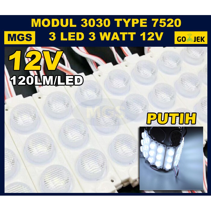 100Pcs Modul 3030 3 Led 3 Watt Type 7520 Putih 12V