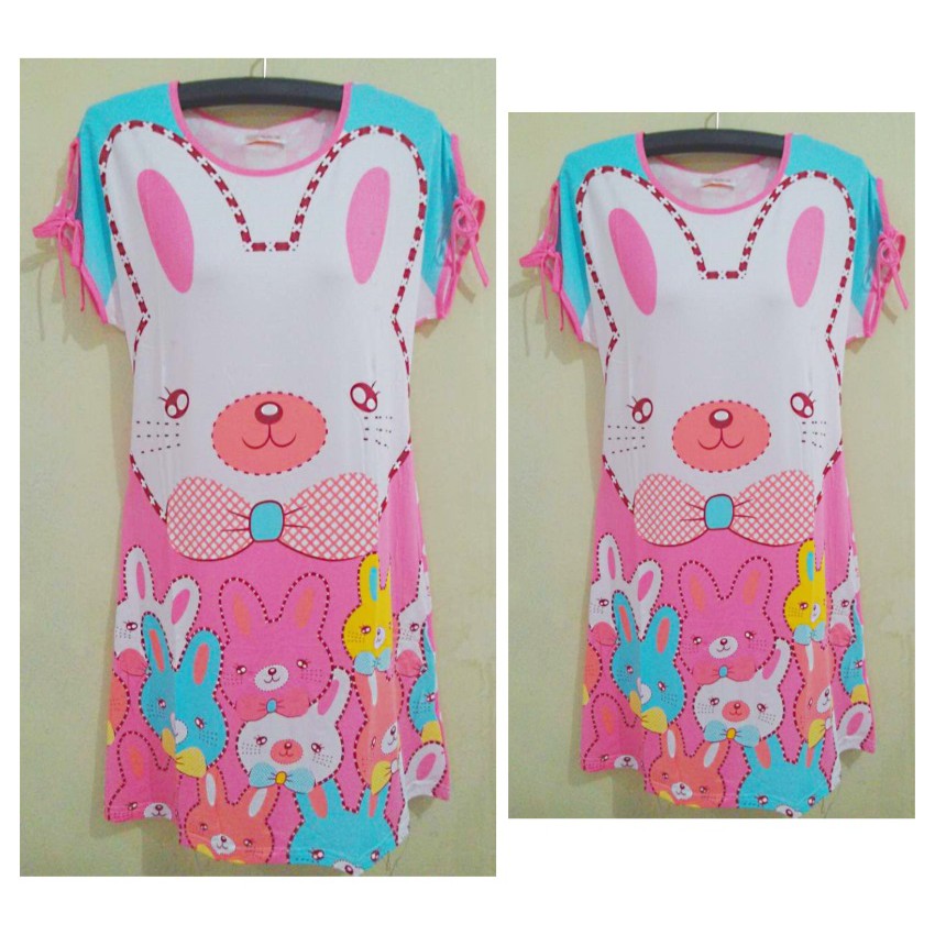 DSLN44 - Dress Lengan Pita Bear Ribbon Pink