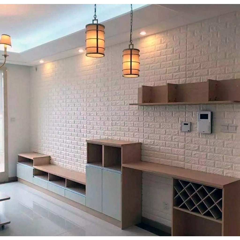 Big Size 70x77cm Wallpaper Dinding 3D ​Motif Batu Bata Putih Sticker Dinding Dekorasi Kamar ​murah Perekat Diri-4