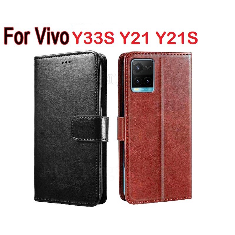 VIVO Y21A Y21T Y21S Y21 2021 Y33S Y53S Y51 Y51A CASE FLIP LEATHER BOOK COVER STANDING BUKU KULIT CASING SOFTCASE SILIKON HITAM COVER STAND