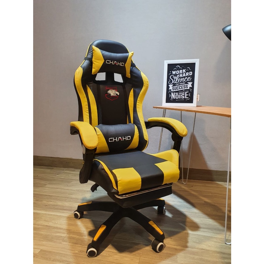 Kursi Gaming Bangku Gaming Gaming Chair Kursi Kerja Kursi Kantor Terlaris-313 Kuning +Footrest