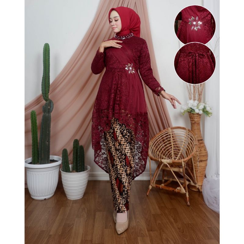 PROMO!! (COD) KEBAYA TUNIK LESTI / KEBAYA SELENDANG BORKAT / KEBAYA TUNIK MODERN / KEBAYA LAMARAN / KEBAYA PESTA / KEBAYA REMAJA / KEBAYA SELENDANG / REALLPICT-MAROON