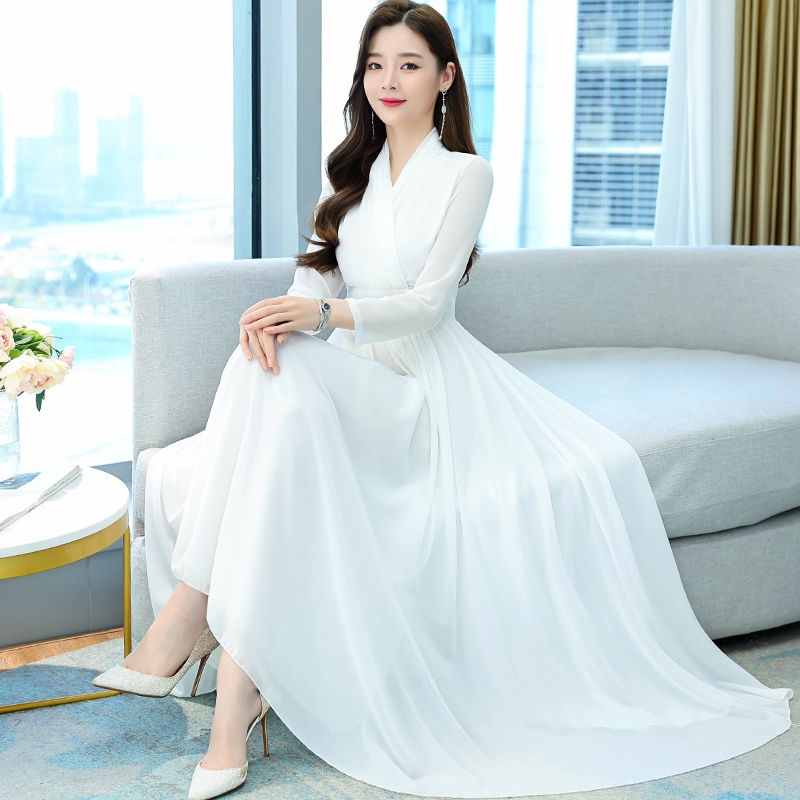 Jual Zona cantikku Gaun Putih Wanita Dress Korea Lengan Panjang Gaya