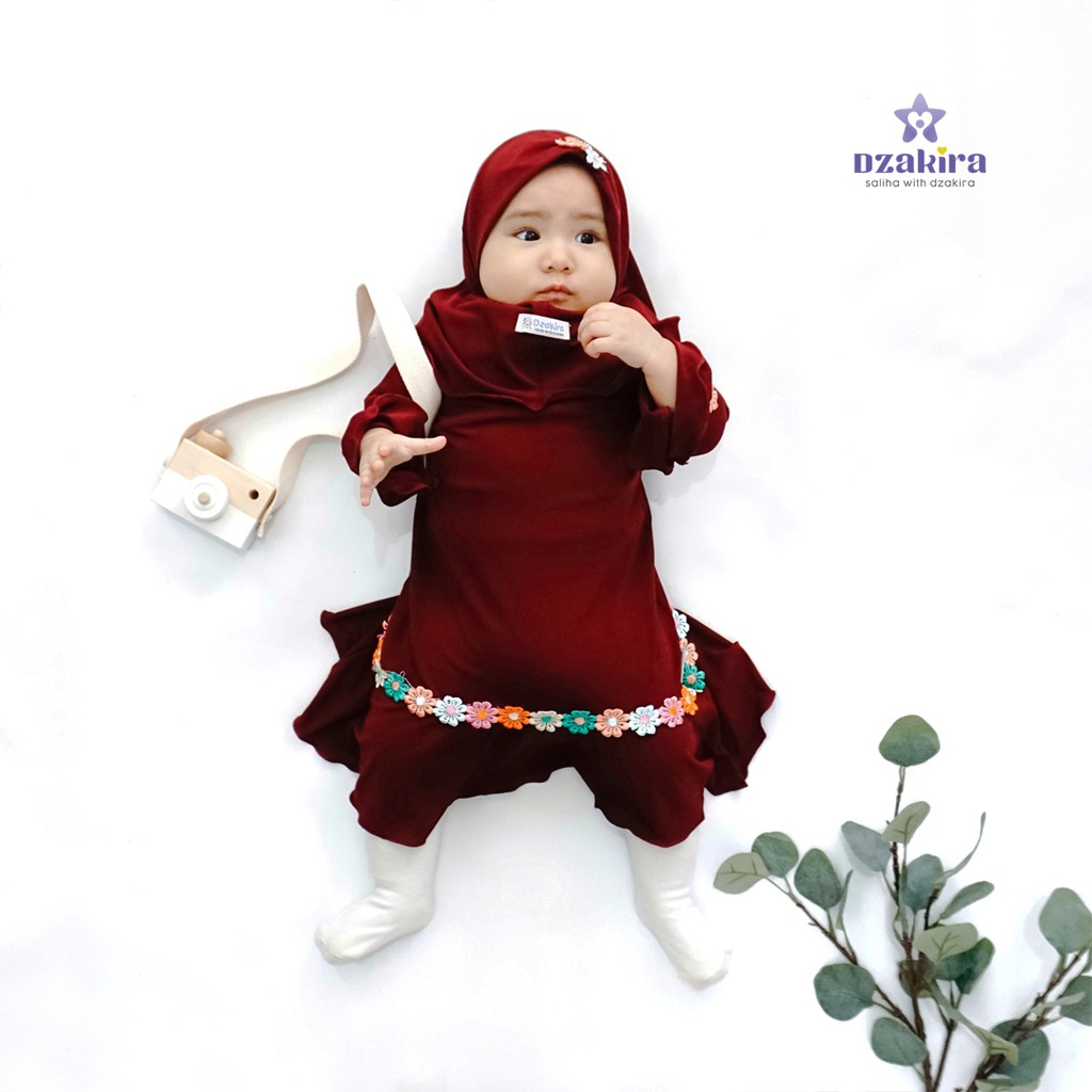 GAMIS BAYI 0-2thn RENDA BUNGA MELATI PELANGI KANAYA MAROON JERSEY TWIST PREMIUM ORIGINAL by DZAKIRA