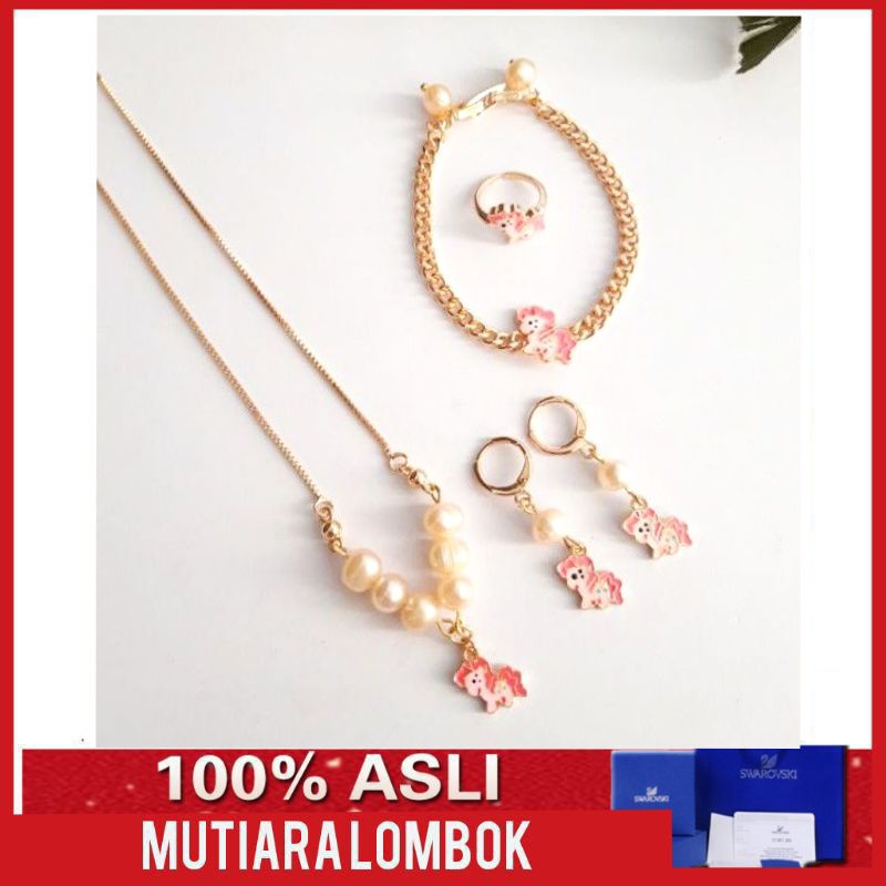 set perhiasan anak gelang cincin anting kalung mutiara lombok asli mutiara air tawar fashion anak