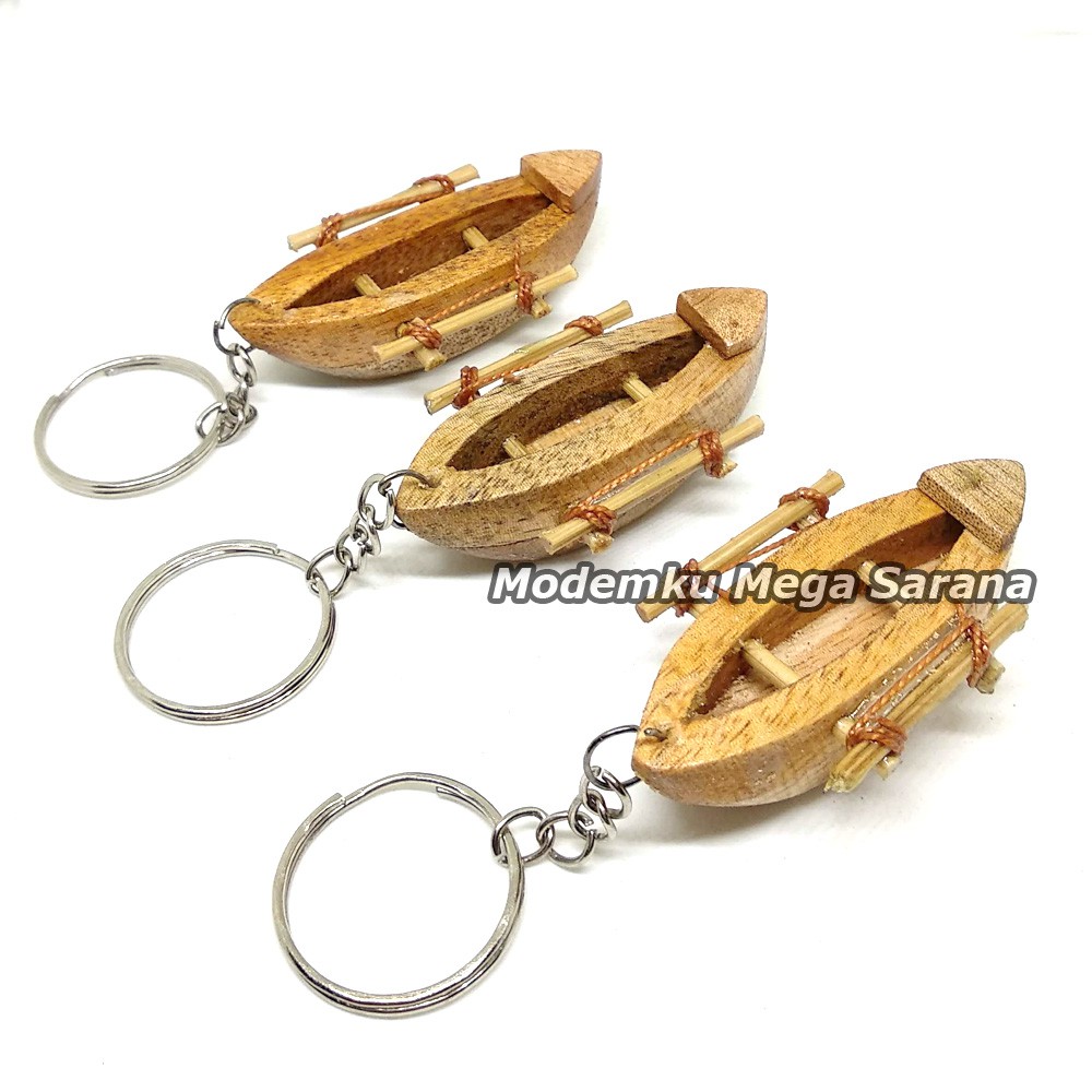 Souvenir Gantungan Kunci Perahu Prau Nelayan Kayu - Isi 10pcs