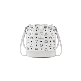 MCM Medium Dessau Drawstring Bag in Visetos White