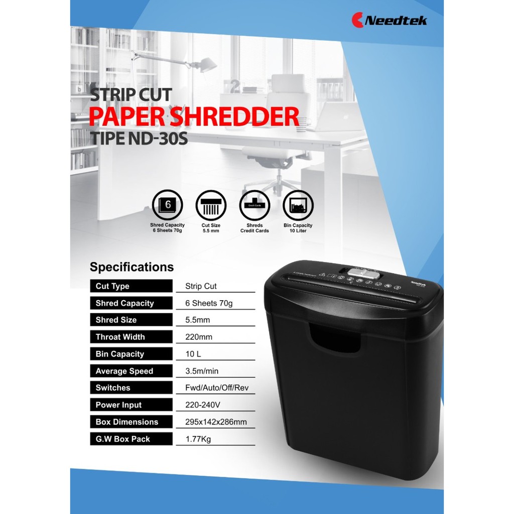 Paper Shredder Needtek ND30S / ND-30S / 30 S - Mesin Penghancur Kertas