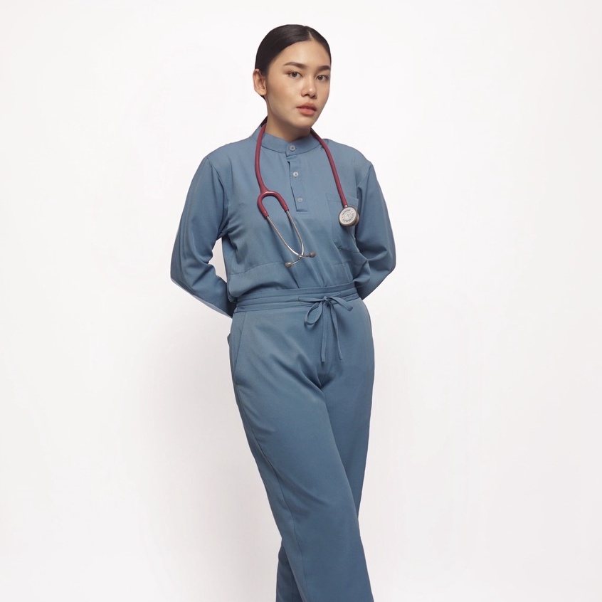 Baju Jaga MLS - SKY BLUE Scrubs on Call Stretchy Lengan Panjang