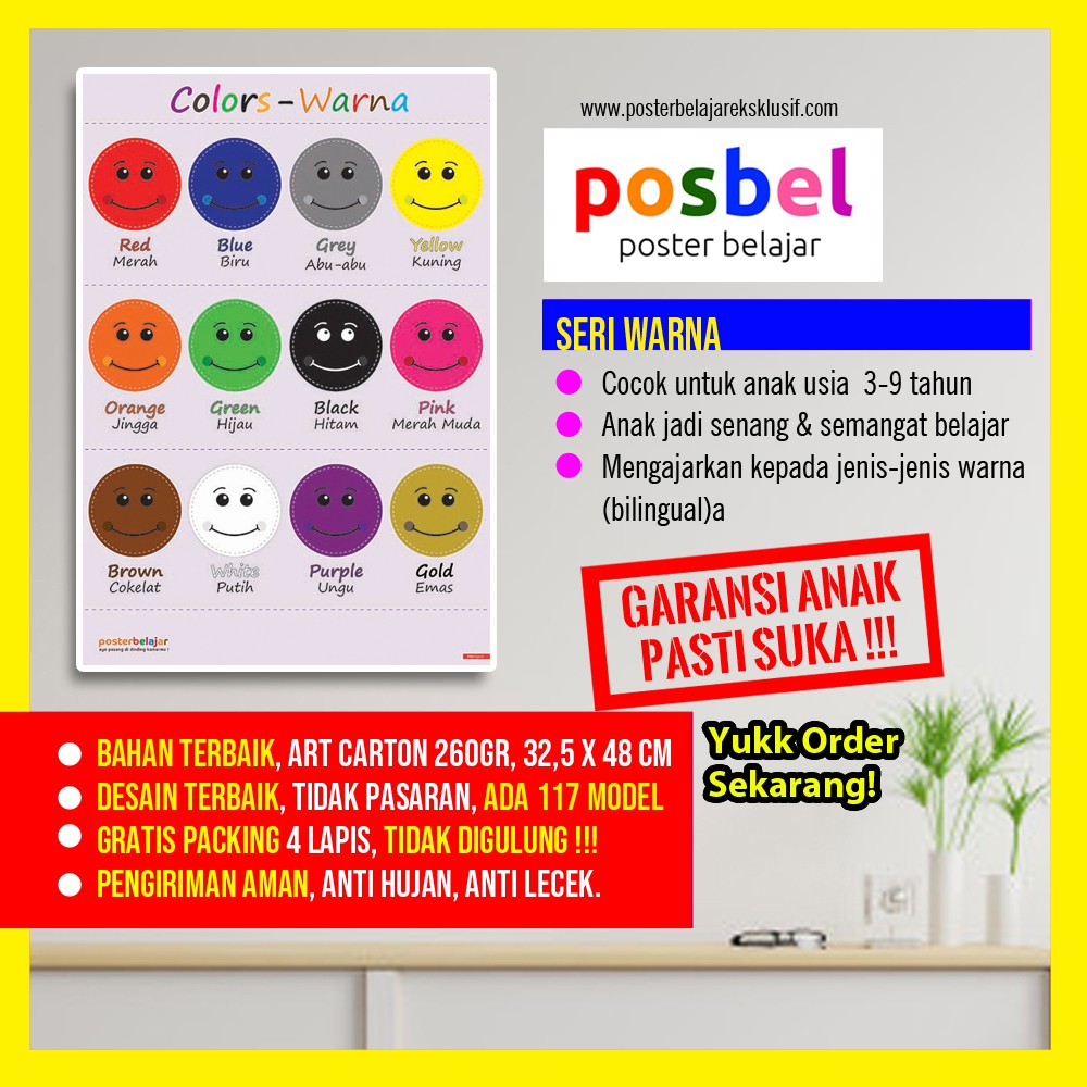 Poster Belajar WARNA Mainan Edukasi Edukatif Dinding Anak Perempuan