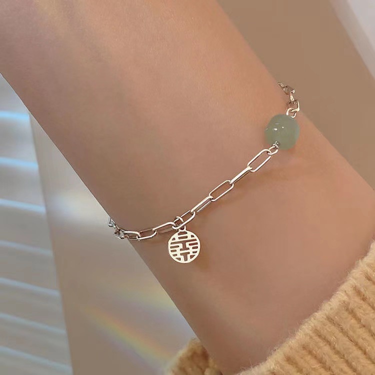 Gelang Tangan Sterling Silver 925 Dengan Manik-Manik Mutiara + Jade Untuk Wanita