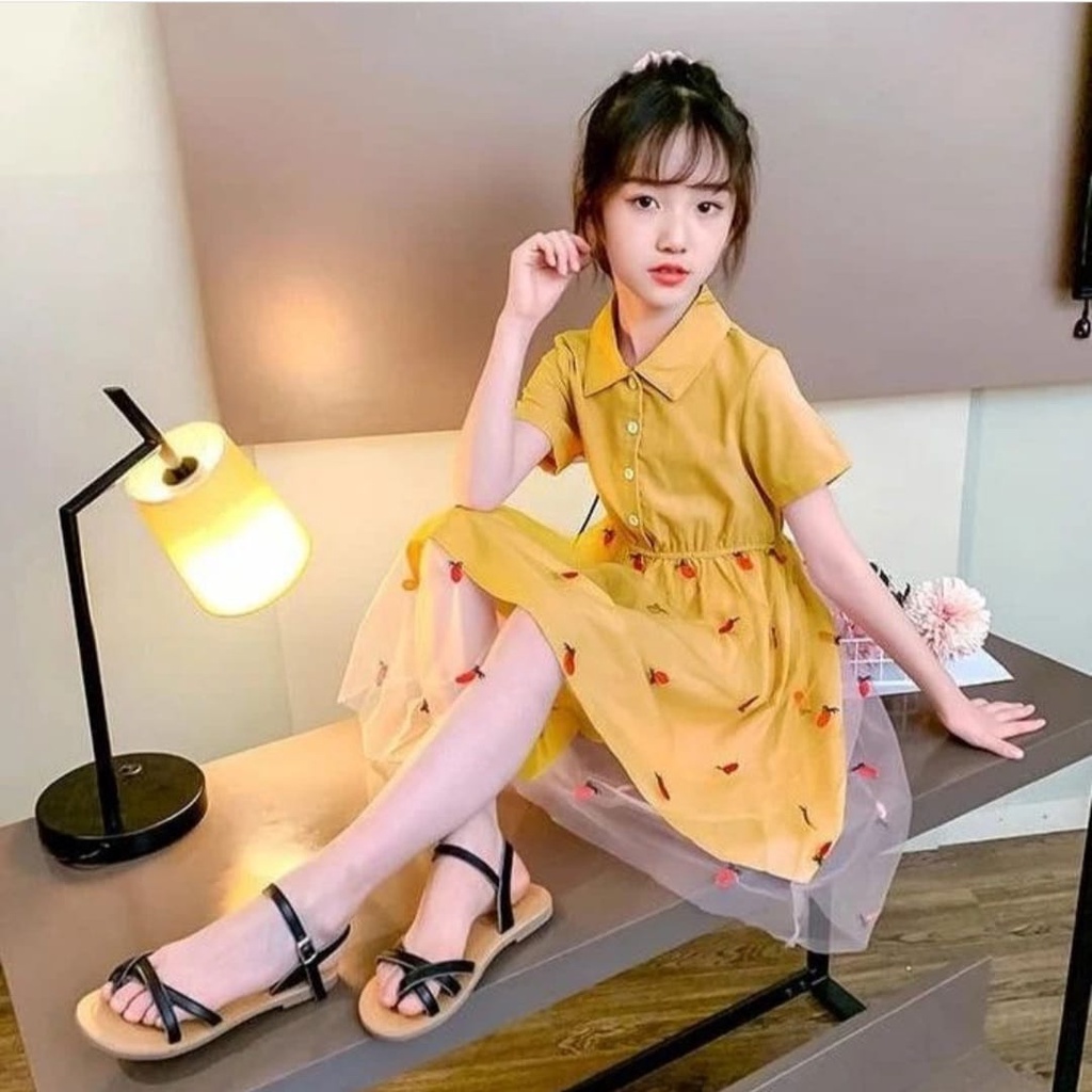 [ALIJOJO] Dress Furing Many Fruit Import/ Dress Anak Import - Kuning