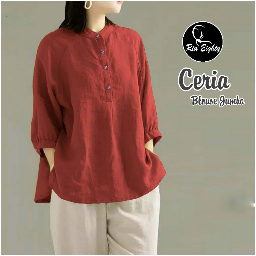 TORE- Kemeja Polos Linen Wanita Kerah Shanghai Atasan Wanita Shirt Jumbo Blouse Ceria