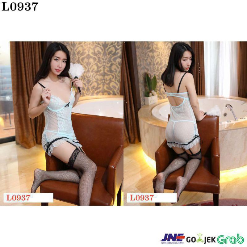 Lingerie Chemise Hijau Transparan, Bra Kawat, Pengait 3 Baris, Garter, Stocking Fishnet