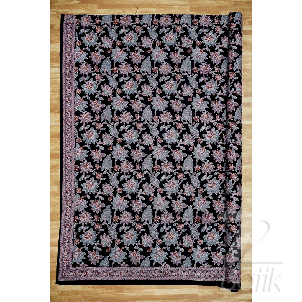 BAHAN BATIK PREMIUM Katun Motif Kembang Taman Warna Hitam Item 729762 Cap 72 Jarik Jarit Samping Kebat Panjang Batik Katun Modern Premium Bahan Seragam Batik Pernikahan Kantor Keluarga Murah Kamen Jadi Batik Bali Lembaran