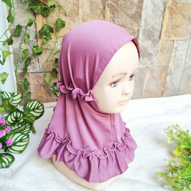 Jilbab baby anak lucu unyu premium 3 4 5 6 7 8 9 bulan 1 2 tahun hijab lucu bahan jersey ( jilbab rempel momo baby )