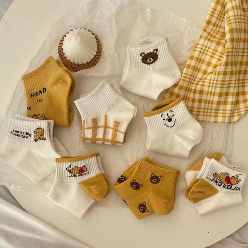 ~ PIYOSHI08 ~ Kaos Kaki Wanita Motif Beruang Coklat Lucu / Kaos Kaki Pendek / Cute Women Socks Brown Bear Series AF220