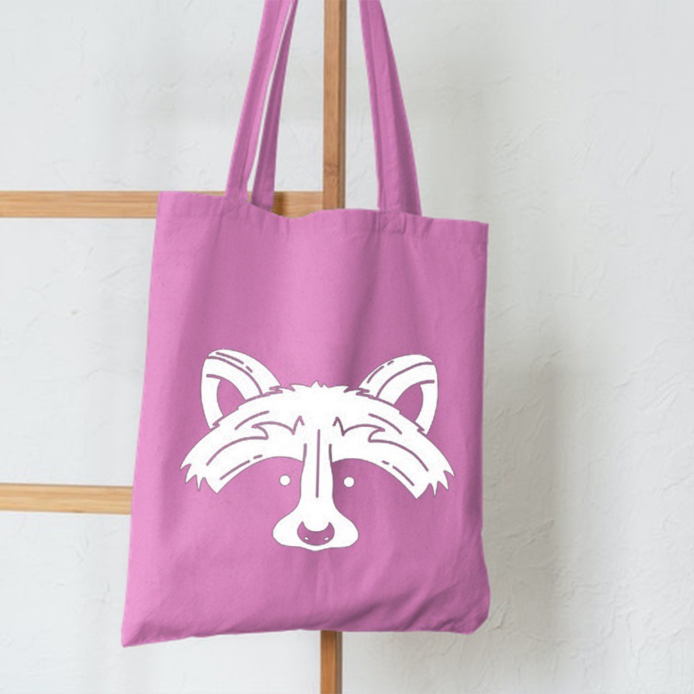 3.3 Sale Tas Totebag Bergambar Raccoon Resleting Berbahan Semi Kanvas Dinir 300 Biru Muda, Pink, Cream, dan Hitam Edisi Totebag